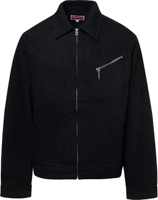 Kenzo Logo Patch Zipped Denim Jacket