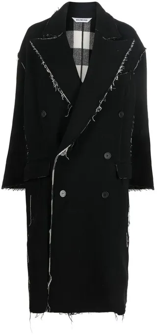 Double-Breasted Frayed-Edge Coat