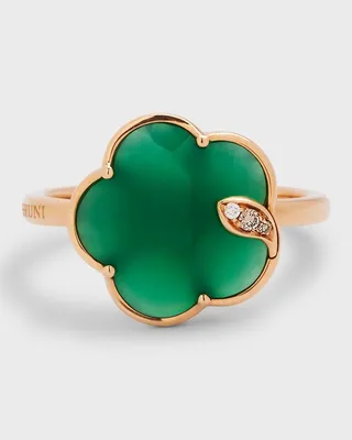 18k Rose Gold Green Agate Floral Ring with Diamonds
