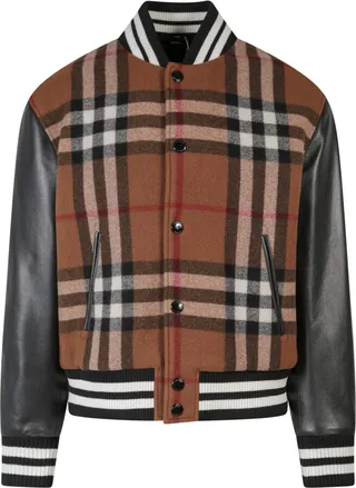Wool and leather jacket with tartan motif