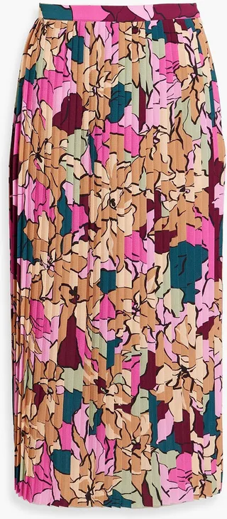 Pleated floral-print crepe midi skirt