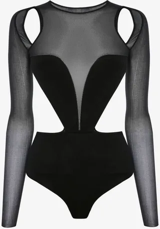 Women's Slashed Corset Bodysuit In Black