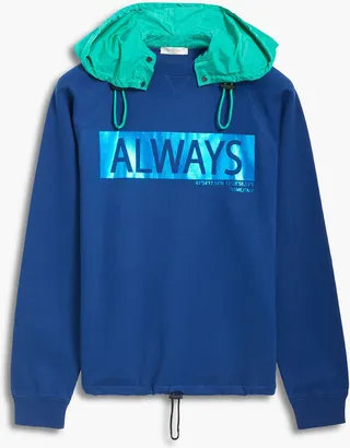 Metallic printed French cotton-blend terry hoodie