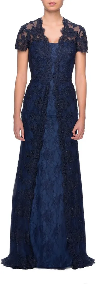 Beaded Lace A-Line Gown
