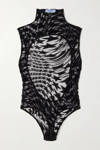 Mugler - Flocked Stretch-mesh Bodysuit - Black