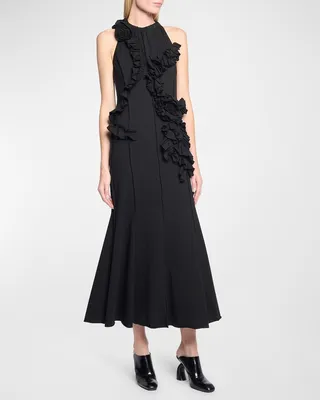Henaro Ruffle Midi Dress with Floral Detail