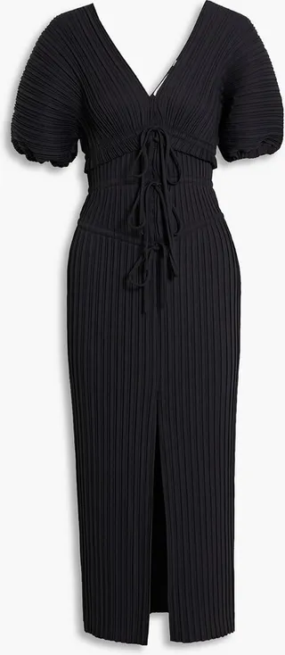 Stella plissé-woven midi dress