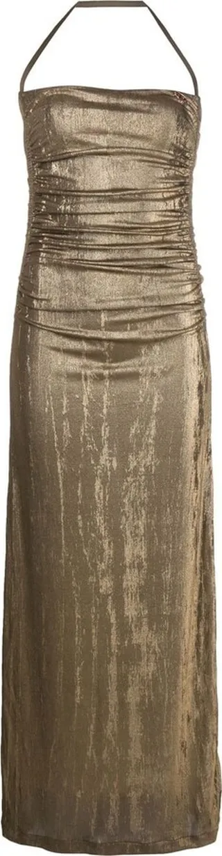 Metallic Ruched Halterneck Gown