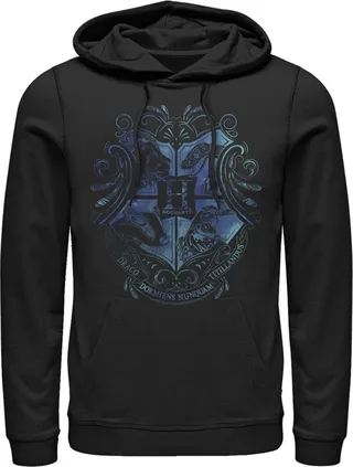 Men's Harry Potter Hogwarts Houses Blue Crest Pull Over Hoodie - Black - Medium