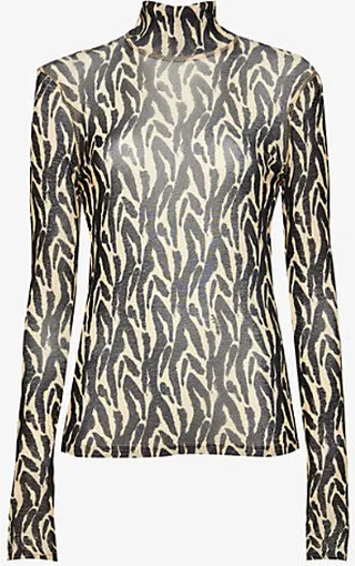 Womens Brushtroke Animal Harri Turtleneck Recycled-polyester top