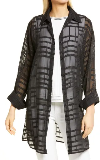 Sheer Geo Texture Sheer Tunic Blouse