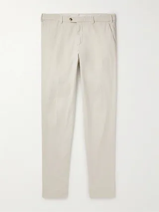 Straight-Leg Stretch-Cotton Twill Trousers