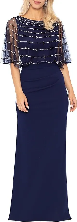 Beaded Mesh Sheath Gown
