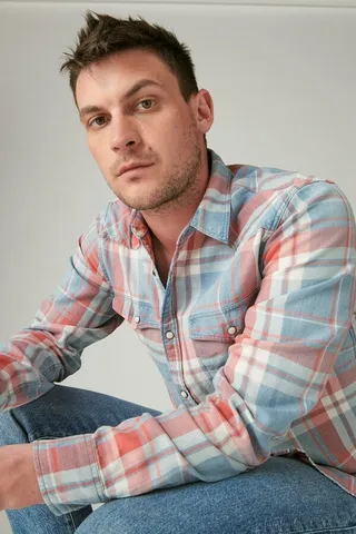 Plaid Indigo Long Sleeve Western Shirt