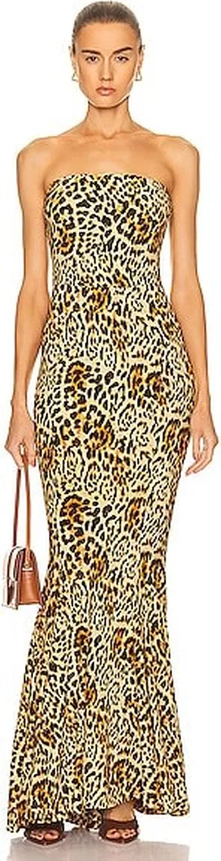 Norma Kamali Strapless Fishtail Gown in Beige