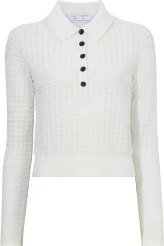 Open-Knit Long-Sleeve Polo Shirt