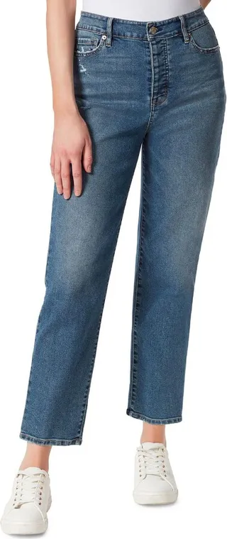 Throwback Vintage Womens Denim Distressed Straight Leg Jeans
