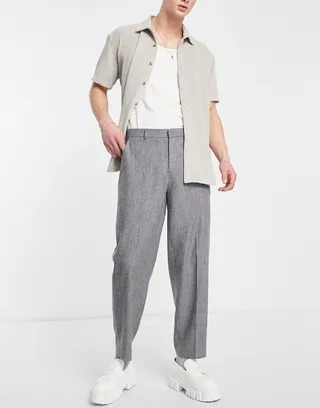ASOS DESIGN oversized tapered wool mix smart pants in puppytoooth
