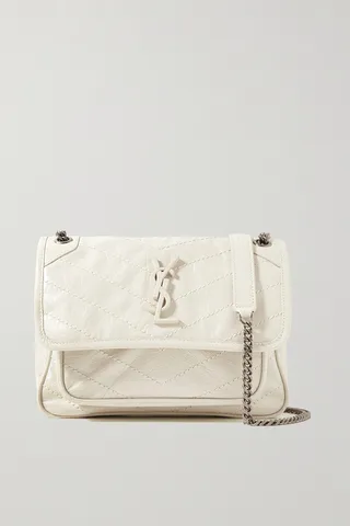 SAINT LAURENT - Niki Baby Mini Quilted Crinkled Glossed-leather Shoulder Bag - Off-white