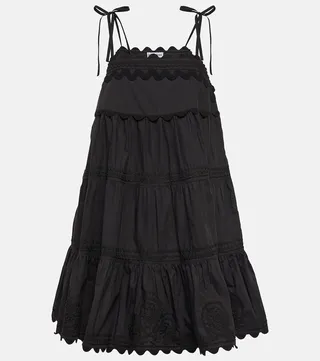 Cotton embroidered tiered minidress