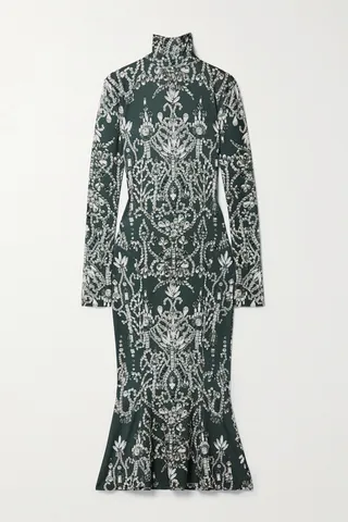 Norma Kamali - Printed Stretch-jersey Turtleneck Midi Dress - Black