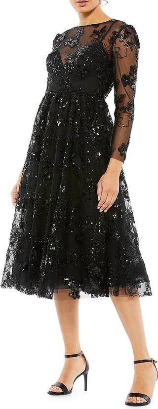 Sequin Mesh Fit & Flare Dress