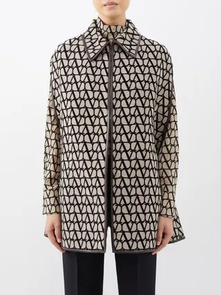 Leather-trim Toile Iconographe Jacquard Cape