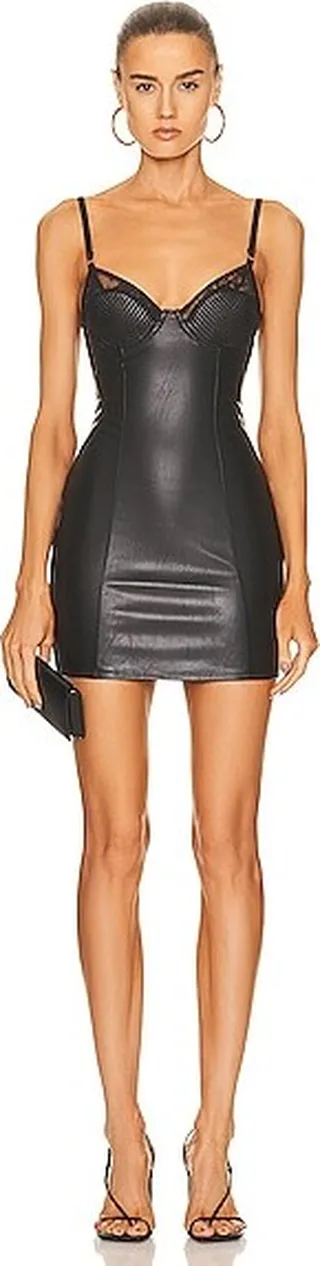 fleur du mal Vegan Leather Bebe Slip Dress in Black