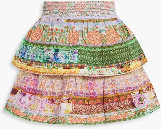 Jojo tiered printed cotton mini skirt