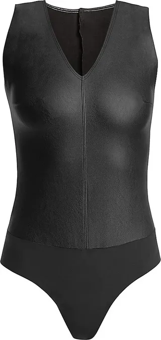 Faux Leather V-Neck Bodysuit