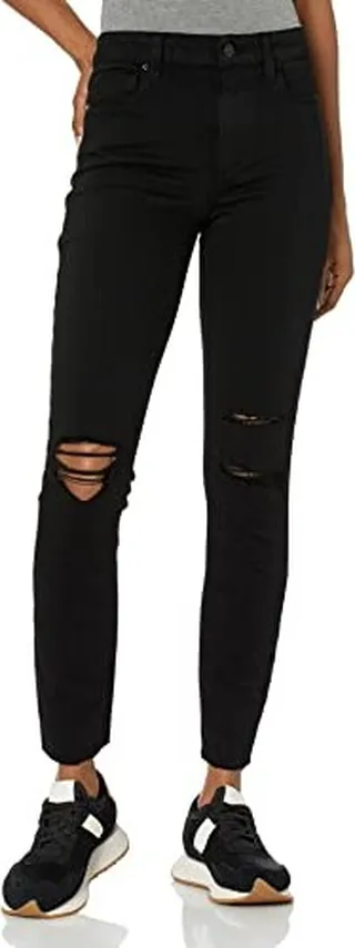 PAIGE Women's Hoxton Ankle with raw Hem high Rise in Dark Shadow Destructed