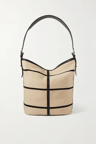Hunting Season - Nomad Striped Leather-trimmed Cotton Bucket Bag - Neutrals