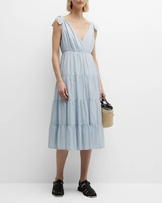 Flor Tiered Deep V-Neck Voile Tank Dress