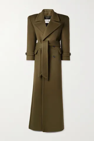 SAINT LAURENT - Double-breasted Belted Wool Coat - Green