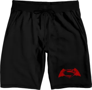 Batman vs Superman: Dawn of Justice Movie Title Logo Men’s Black Graphic Shorts-Small