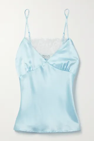 Maison Essentiele - 90s It Girl Lace-trimmed Silk-satin Camisole - Blue