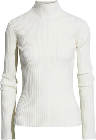 Open-back ribbed merino wool-blend sweater