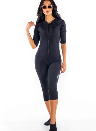 Logo Print Zip Detail Swimsuit
