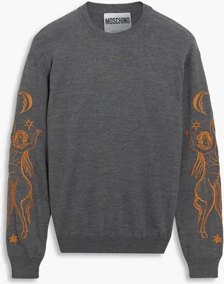 Embroidered mélange wool sweater