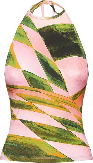 Printed stretch halter top