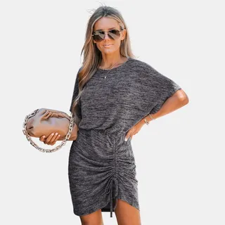 Women's Knit Ruched Drawstring Mini Dress -Cupshe-M-Gray