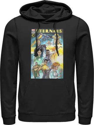 Men's Marvel Eternals Comic Book Cover Pull Over Hoodie - Black - 3X Large
