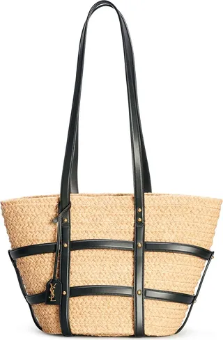 YSL Caged Raffia Tote Bag
