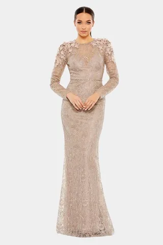 Embellished Shoulder Detail Long Sleeve Gown