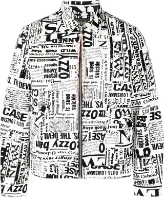 White Ozzy Newspaper Print Denim Jacket