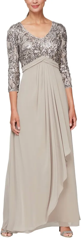 Sequin Three-Quarter Sleeve Gown