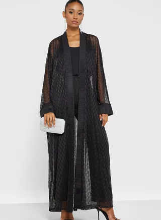 Embroidered Mesh Abaya