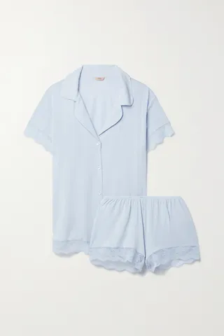 Eberjey - Malou Lace-trimmed Stretch-tencel Modal Jersey Pajama Set - Blue
