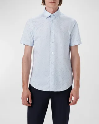 Men's Geometric-Print Performance Knit Sport Shirt