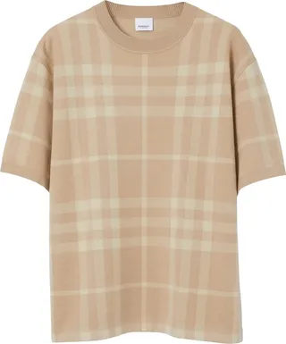 plaid-pattern wool-silk T-shirt